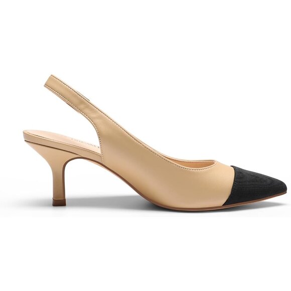 Dream Pairs Women Nude Black Faux Suede Pointed Toe Slingback Low Kitten Heels - Picture 2 of 7